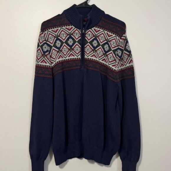 USED Men's Izod 1/2 Zip Up Long Sleeve Sweater Color Navy/Red/Green Size Large - Picture 1 of 1